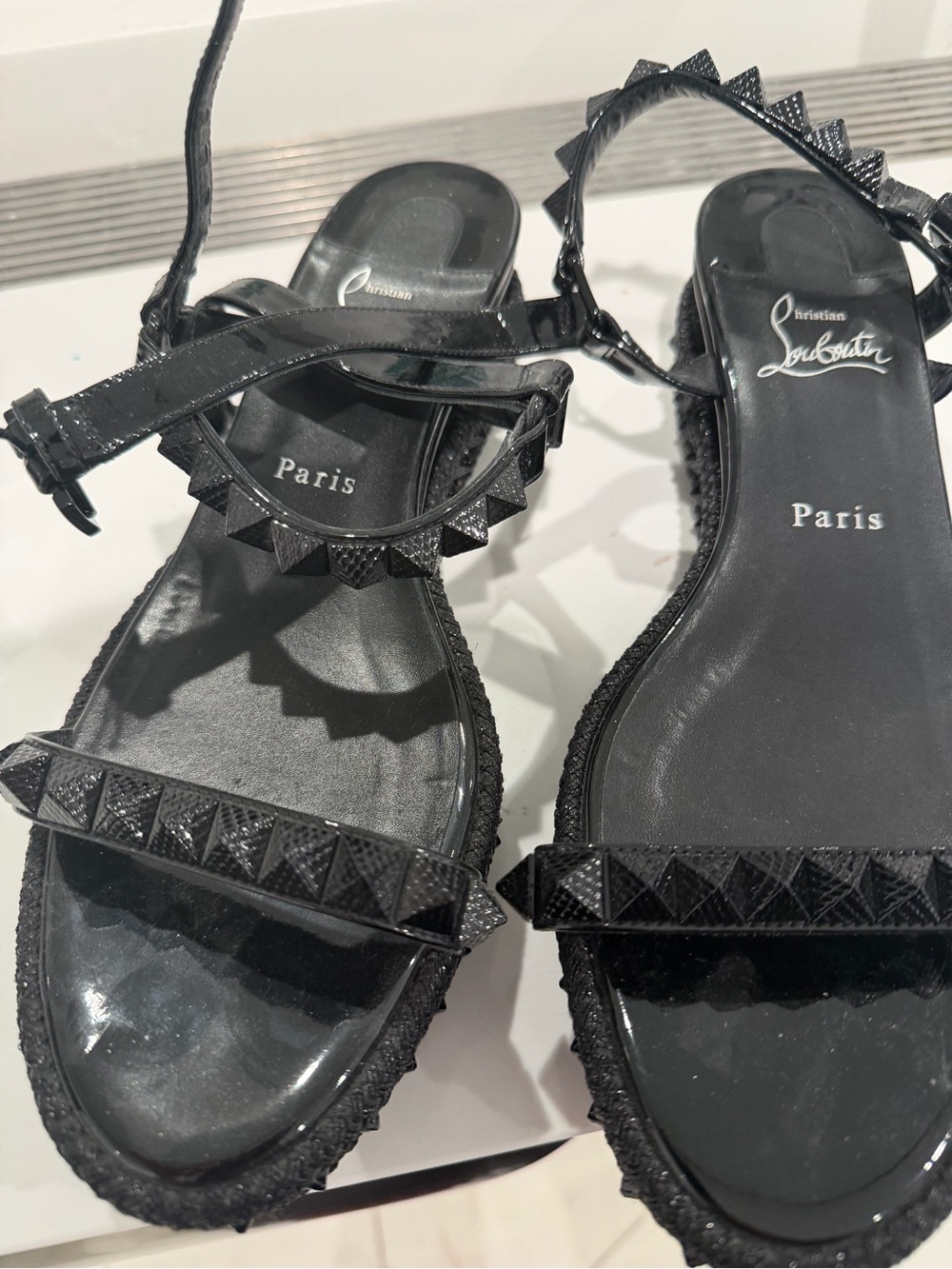 Christian Louboutin Black Pyramid-Stud Sandals